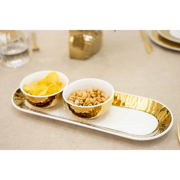 Set of 3 White and Gold Cups porcelain elegant tableware