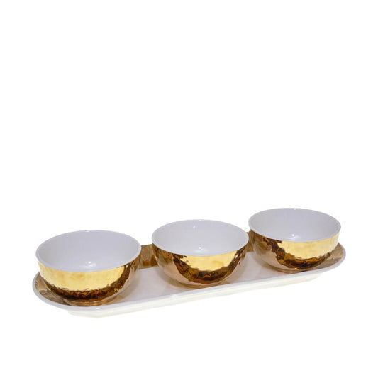 Set of 3 White and Gold Cups porcelain aperitif serving