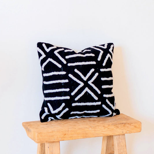 BIMA Black Cotton Cushion Cover – Handmade Boho Embroidered Pillow - CozyVibe.eu
