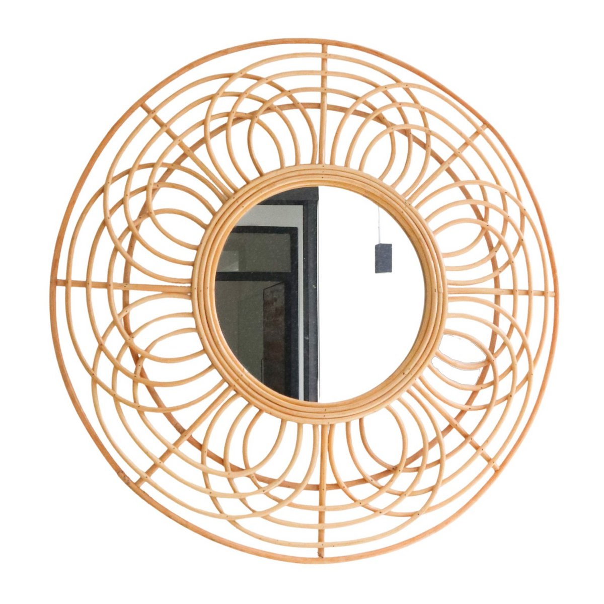 Handmade Round Rattan Mirror 58cm Rustic Wall Decor | CozyVibes
