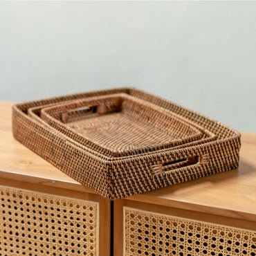 Amahai brown rattan serving tray for home décor by CozyVibe