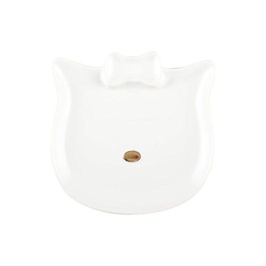 White dessert plate, cat shape, golden nose - CozyVibe.eu