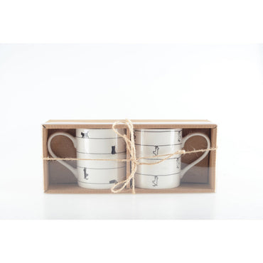 White tea cups with cat design - set of 2 - CozyVibe.eu