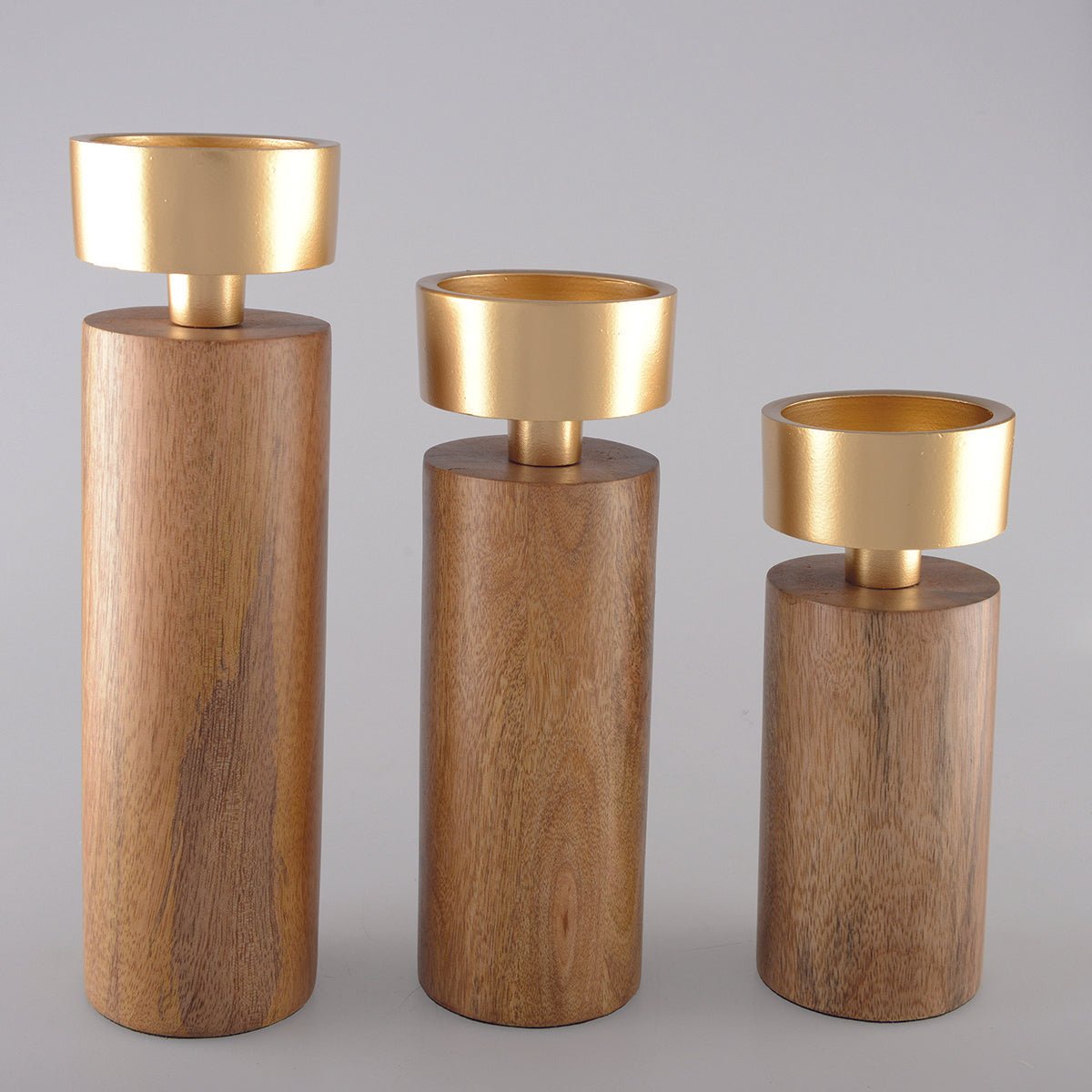 Wood and golden metal candle holder 27cm - CozyVibe.eu