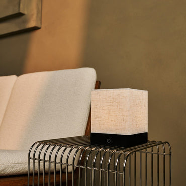 Zano Black Wireless Lamp – Dimmable Wood & Linen Design - CozyVibe.eu