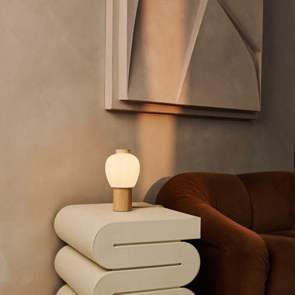 Lot Light Brown Wooden and Glass Table Lamp