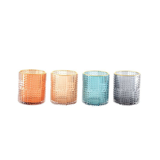4 - color candlesticks with golden edges 8x8x9cm - Lot of 4 - CozyVibe.eu