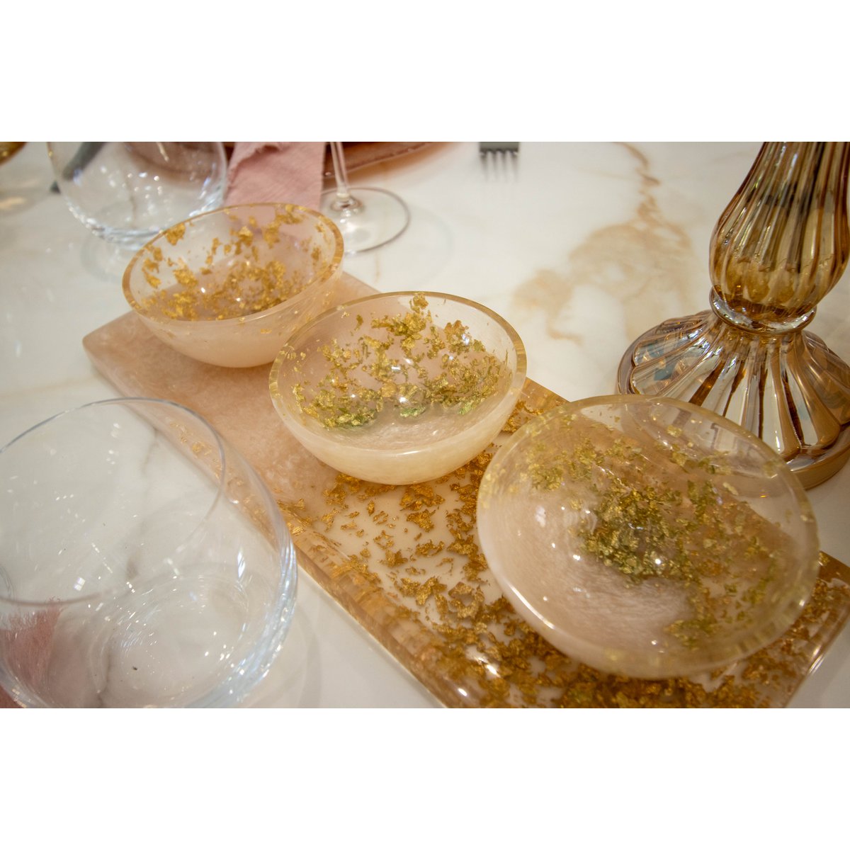 Glitterende Hars Aperitiefset met Dienblad en 3 Bekers