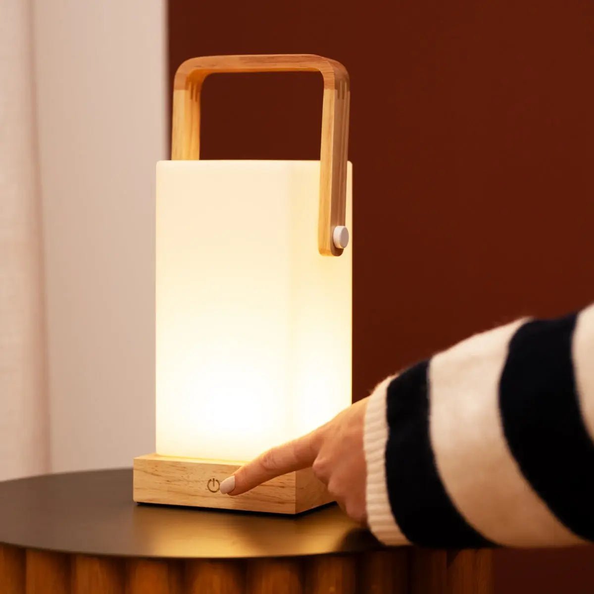 Harper Light Brown Rechargeable Wooden Table Lamp