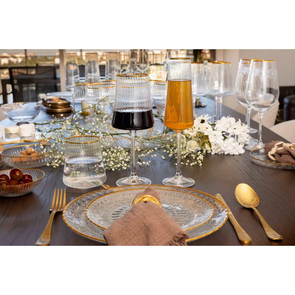Champagneflûtes met goudkleurige rand – Set van 6, 210 ml