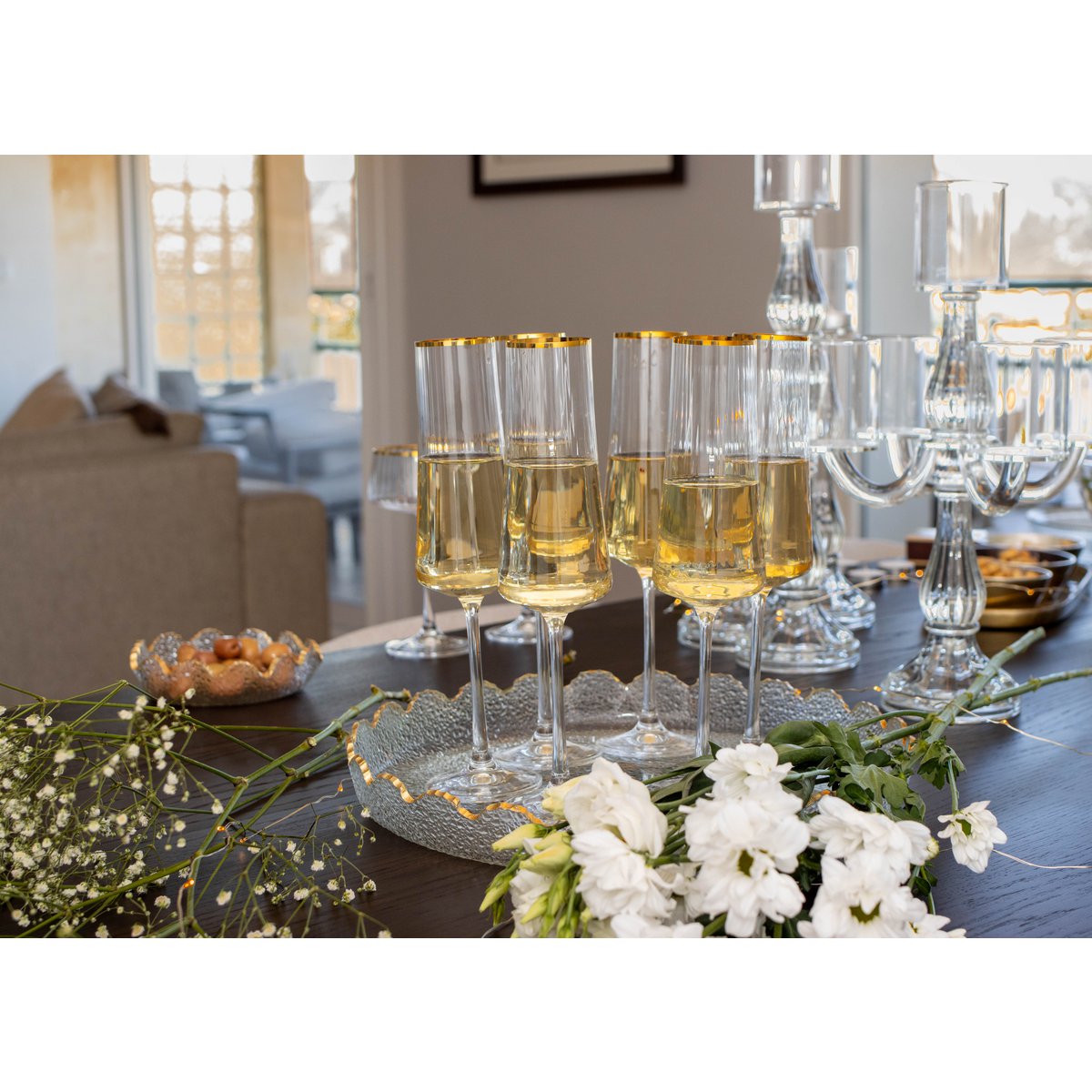 Champagne Flutes with Gilded Rim glass sparkling wine serving