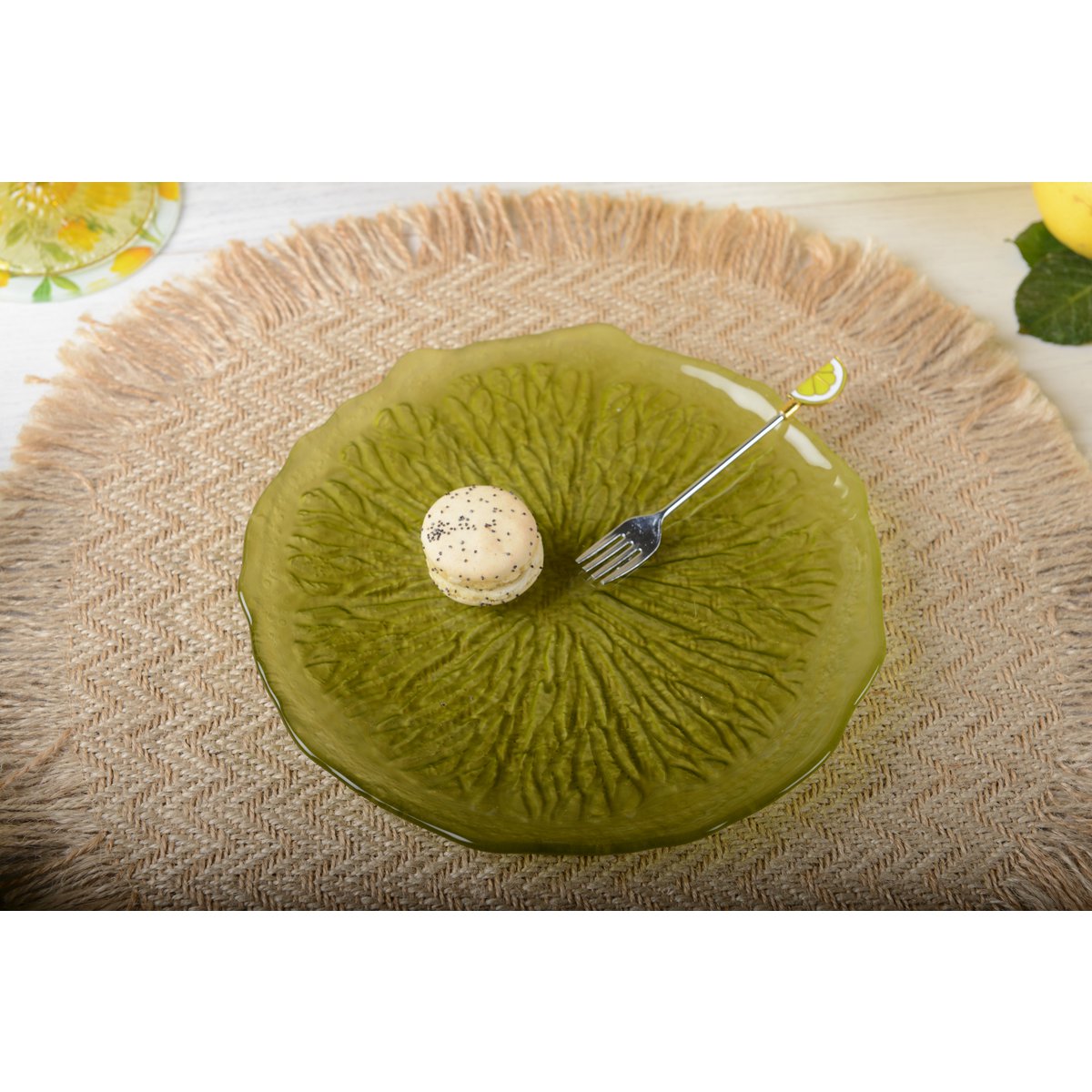 Lemon Zest groen glazen dessertbord – 21 cm