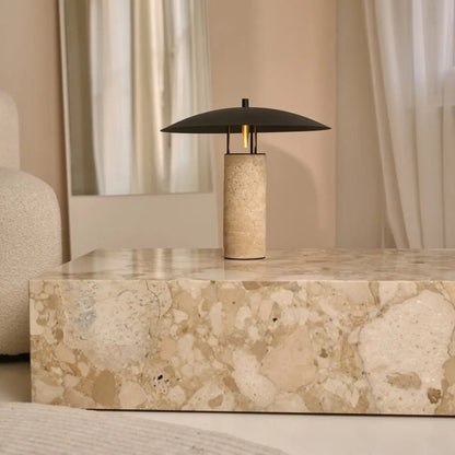 Nicolaas Travertine and Metal Table Lamp