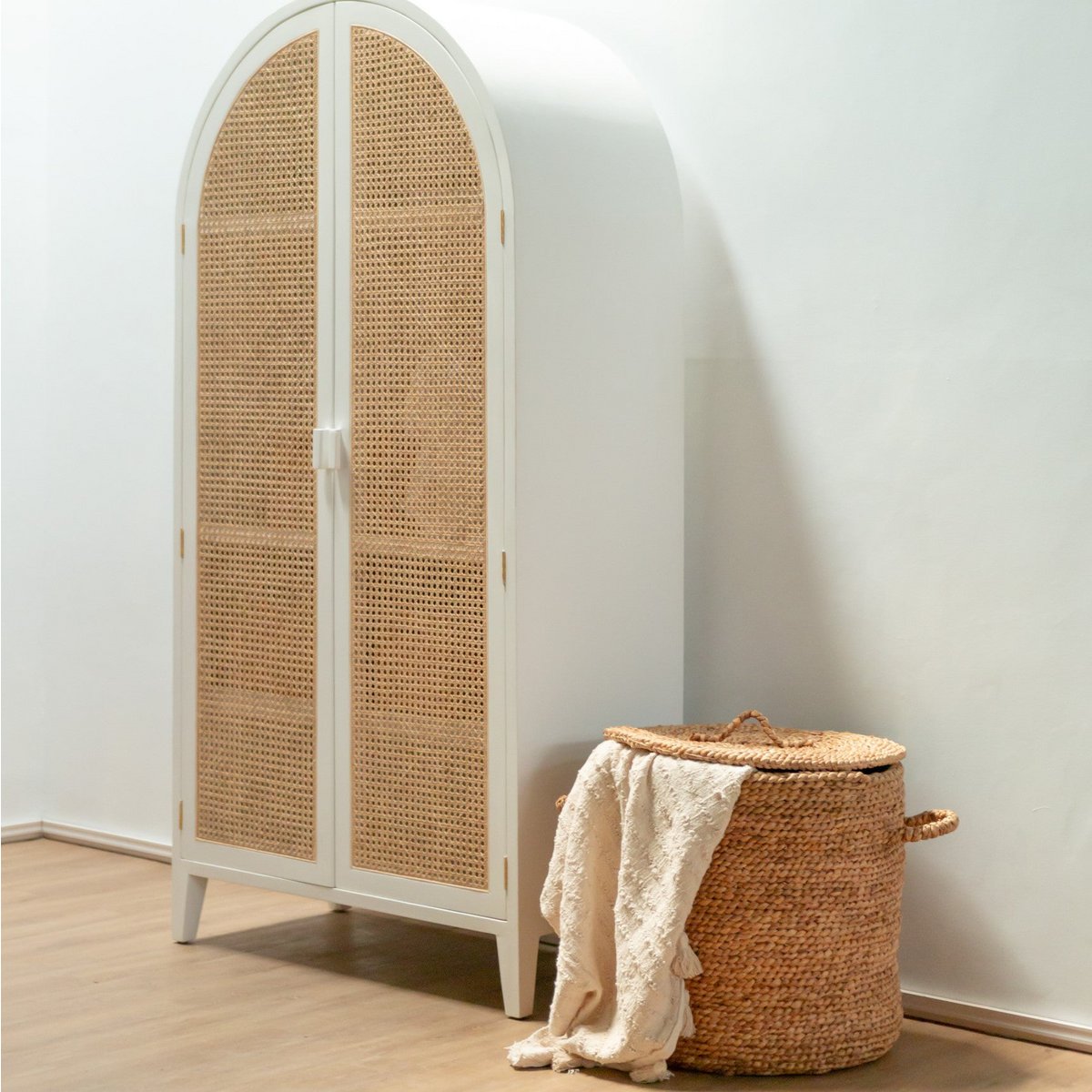 CozyVibe woven water hyacinth hamper for living room décor
