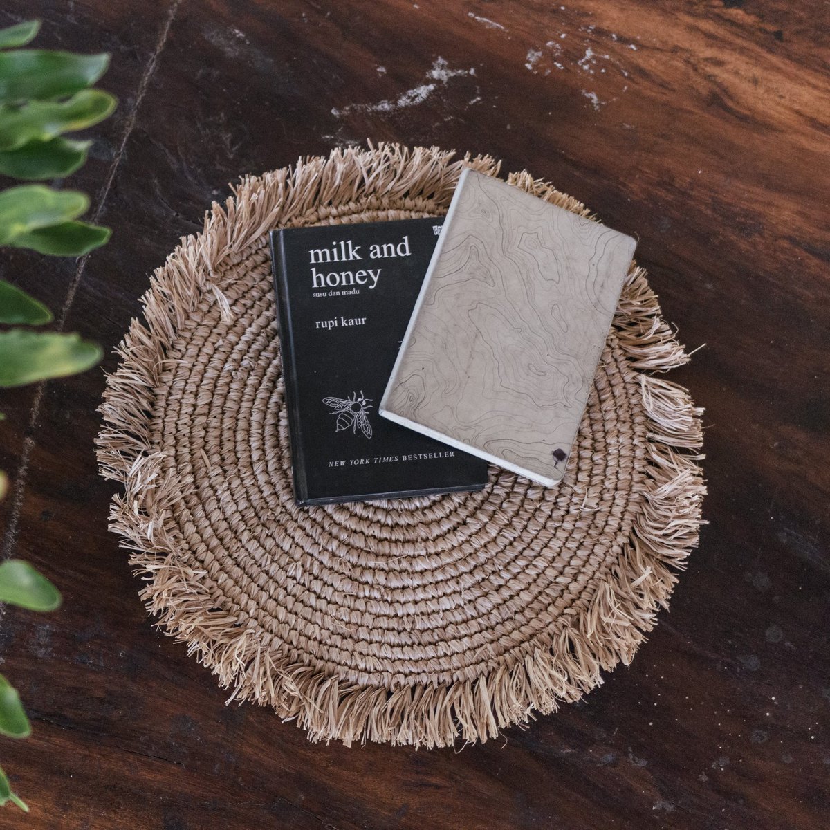 AMBON handmade raffia table placemats, round 45 cm set