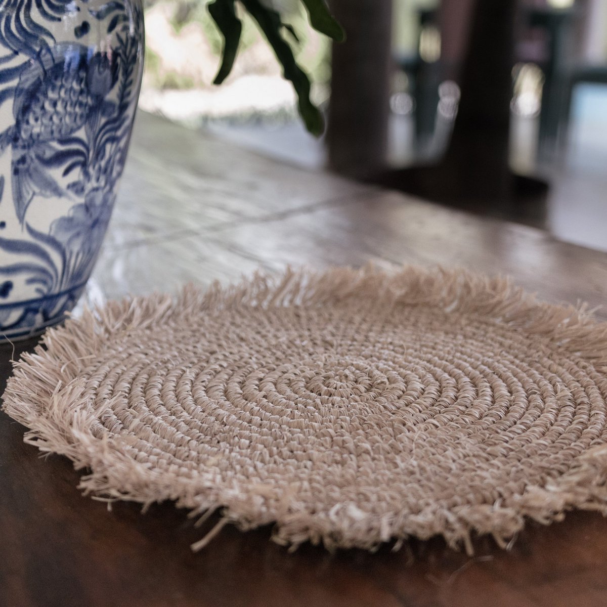 Natural raffia table placemats, AMBON round 45 cm handmade