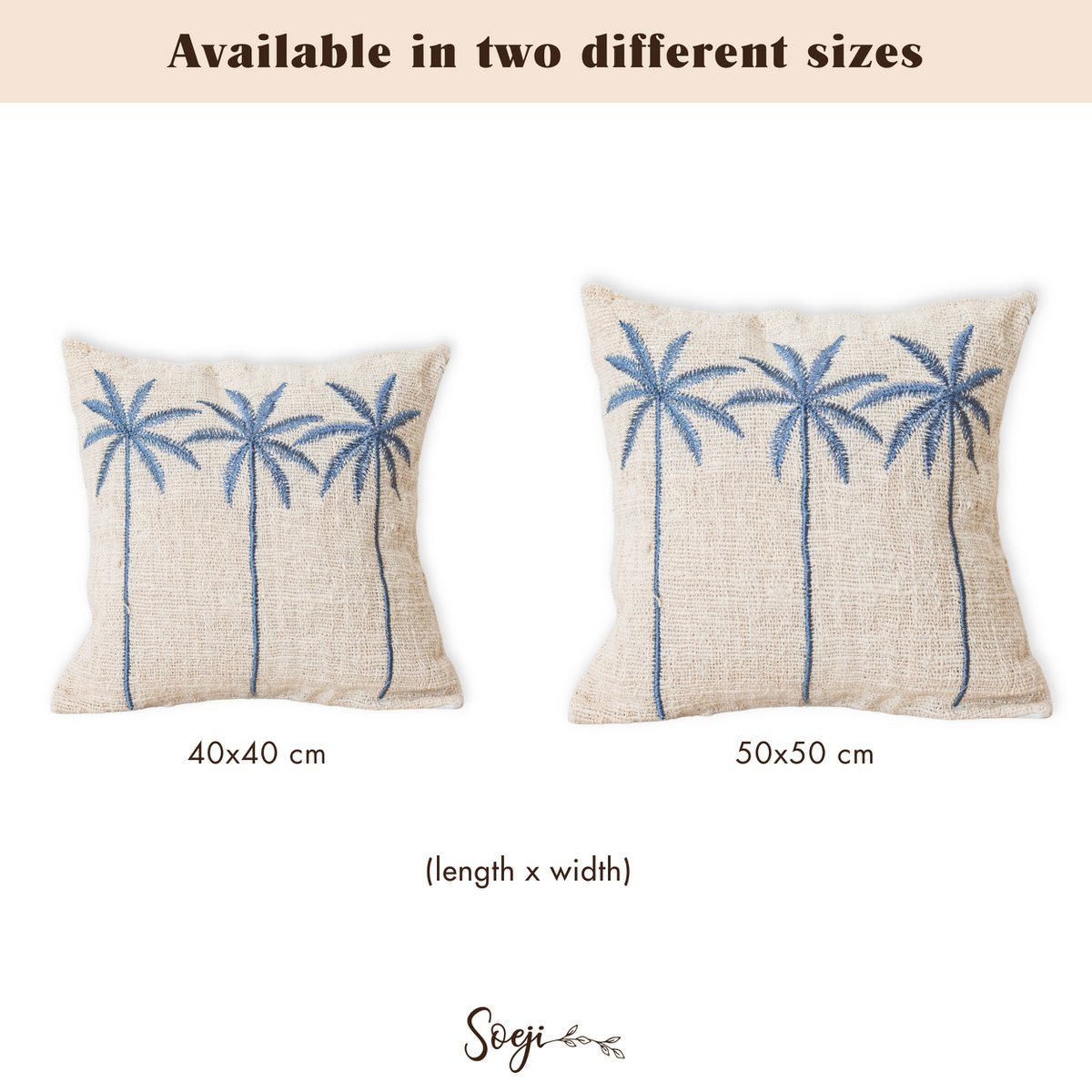 ANARKA Cotton Cushion Cover – Boho Palm Tree Embroidered Pillow - CozyVibe.eu