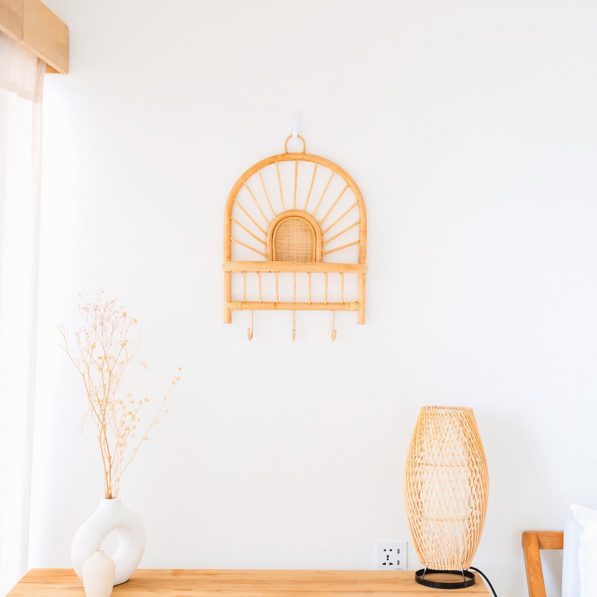 Natural Rattan Wall Shelf BANTEN Boho Home Decoration | CozyVibes

