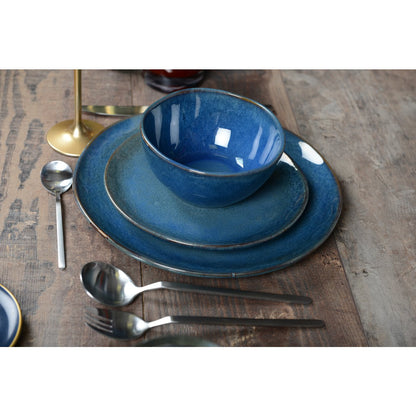 Handmade blue ceramic flat plate, perfect for home decoration and kitchen use | CozyVibe

