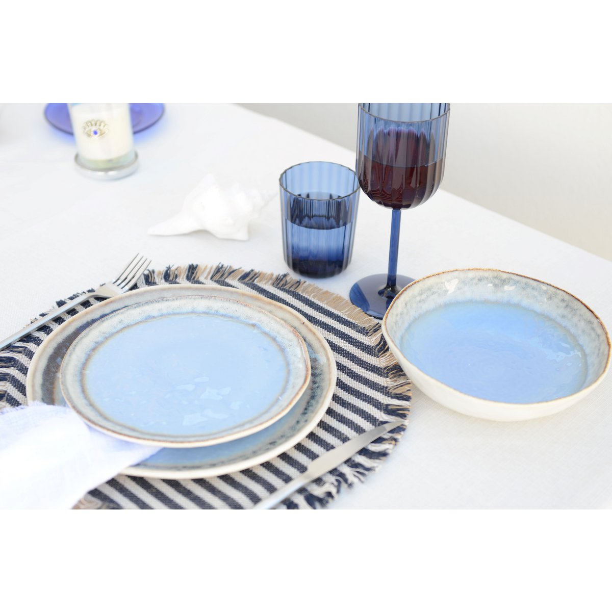Elegant blue porcelain dessert plate 21.5cm, kitchen decor | CozyVibe