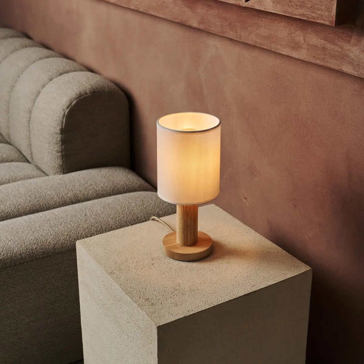 Boris Light Brown – Fabric Shade Lamp | Wooden Base Design - CozyVibe.eu