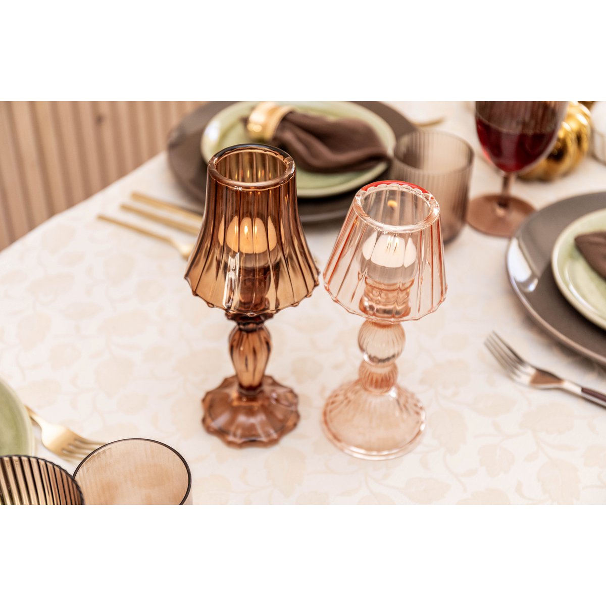 Brown Candle Stand on Glass Foot Elegant Home Decor Accent | CozyVibes