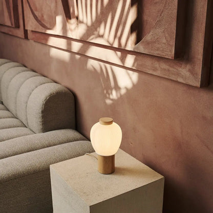 Lot Light Brown Wooden and Glass Table Lamp