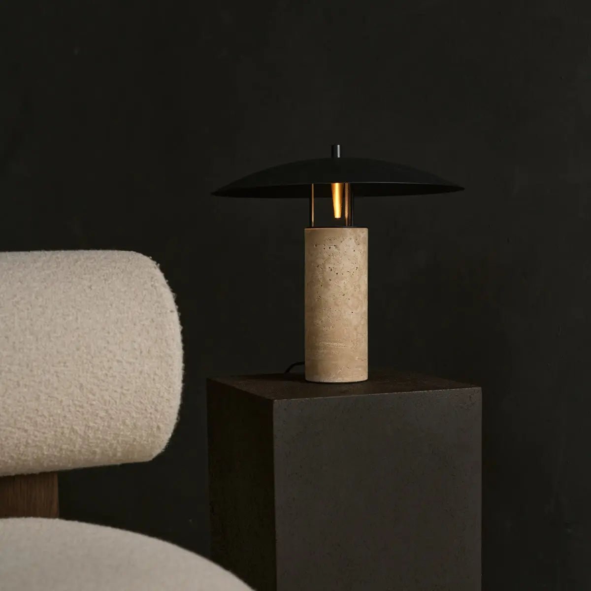 Nicolaas Travertine and Metal Table Lamp