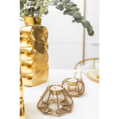 Conical candle holder golden wire 11x11x6cm - CozyVibe.eu