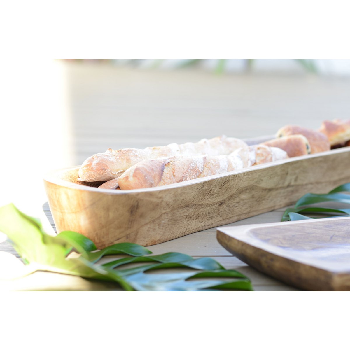 Langwerpig houten decoratieblad – 100×22×10 cm