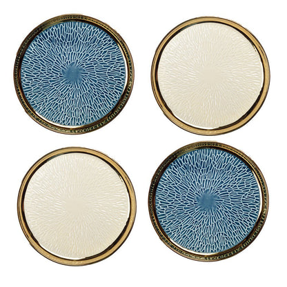 Dessert plate with gold edge 2 blue and 2 cream - Lot of 4 - CozyVibe.eu