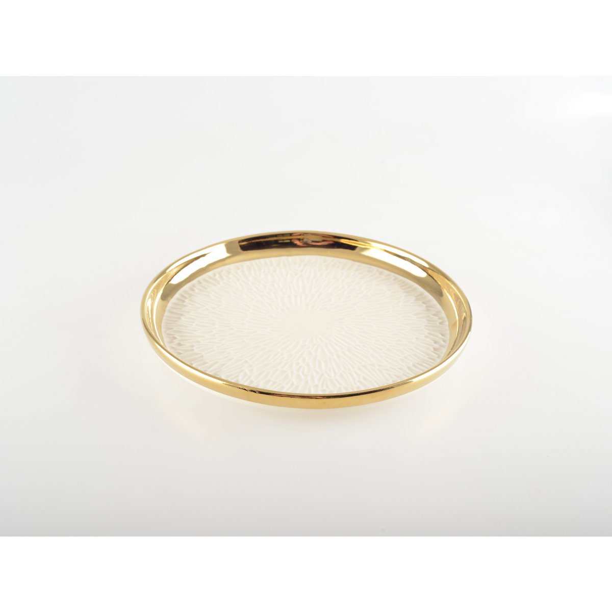 Elegant gold-edged ceramic dessert plates, blue and cream set of 4