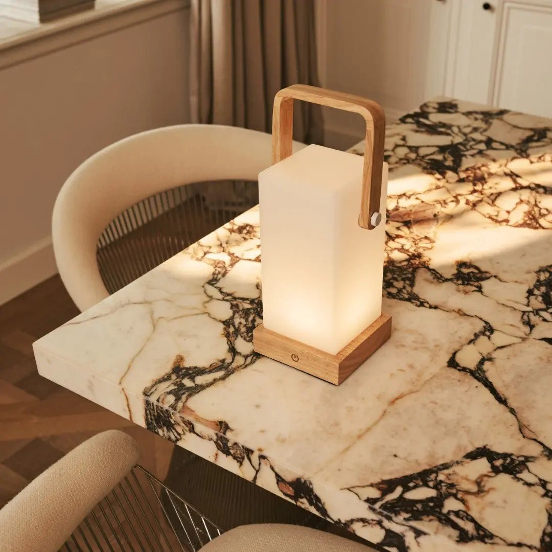 Harper Light Brown Rechargeable Wooden Table Lamp