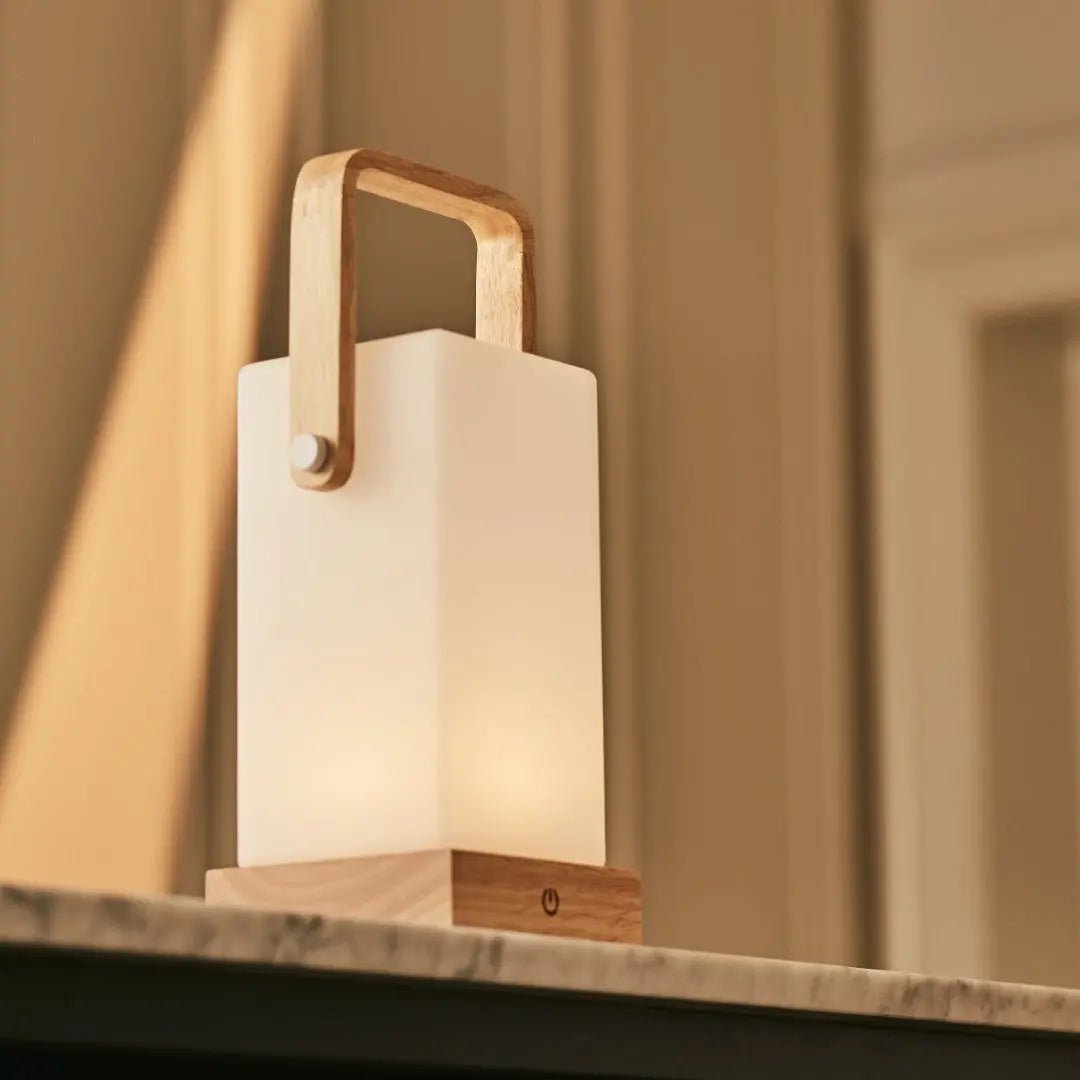 Harper Light Brown Rechargeable Wooden Table Lamp