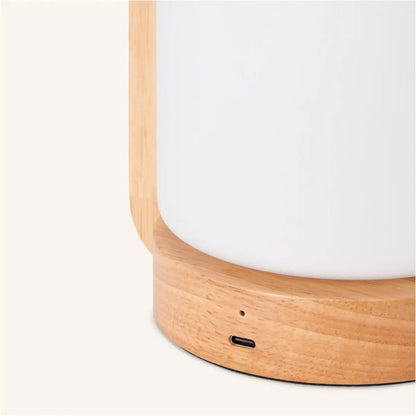 George Light Brown Wooden Lamp – Rechargeable Frosted Glass Design - CozyVibe.eu