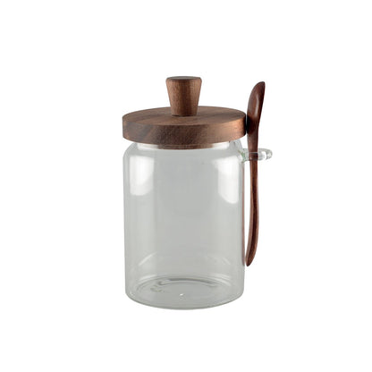Glass Sugar Pot with Wooden Lid and Spoon – Elegant Storage - CozyVibe.eu