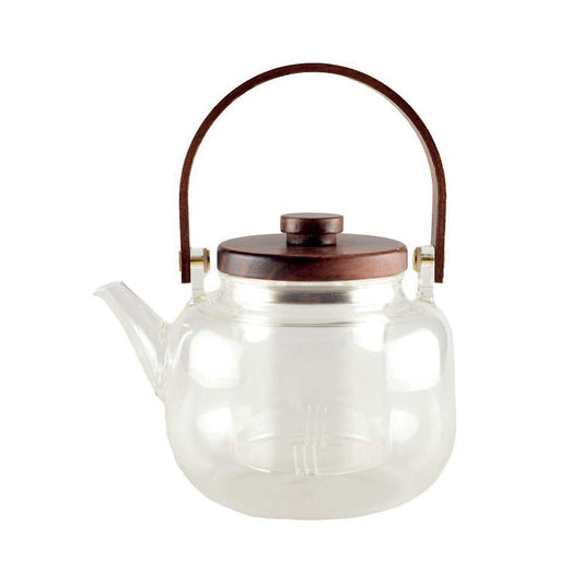 Glass teapot with wooden handle 17x14.8x12.5cm - CozyVibe.eu
