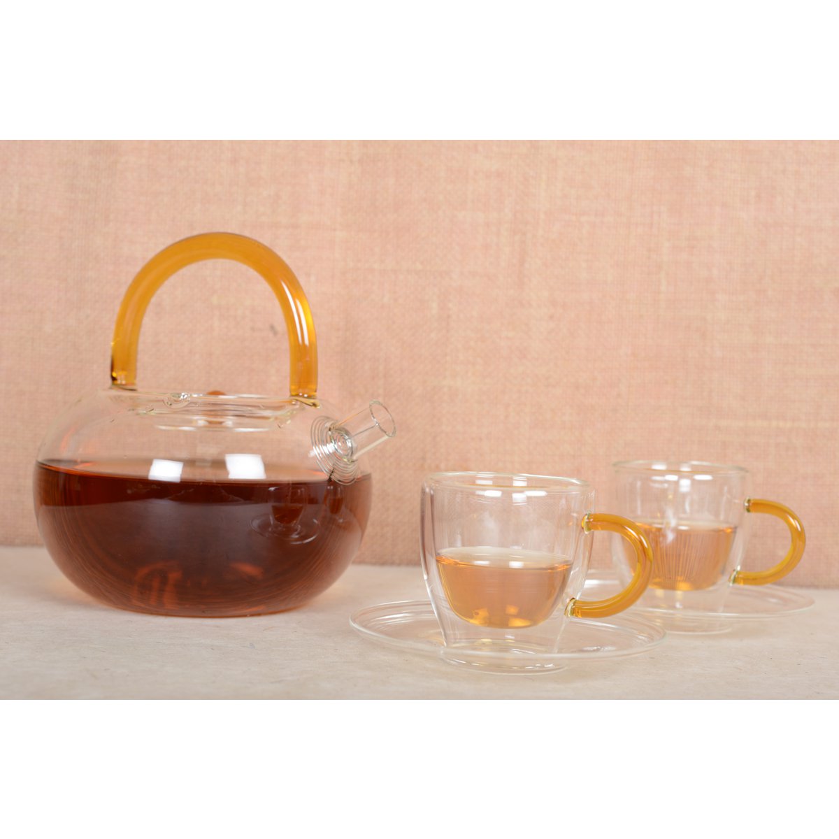 Glazen theepot met geel handvat – Modern transparant ontwerp 800 ml