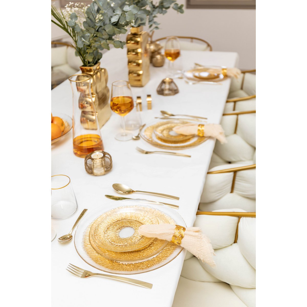 Goudkleurige glazen dinerbord – Luxe rond ontwerp voor stijlvol dineren 28 cm