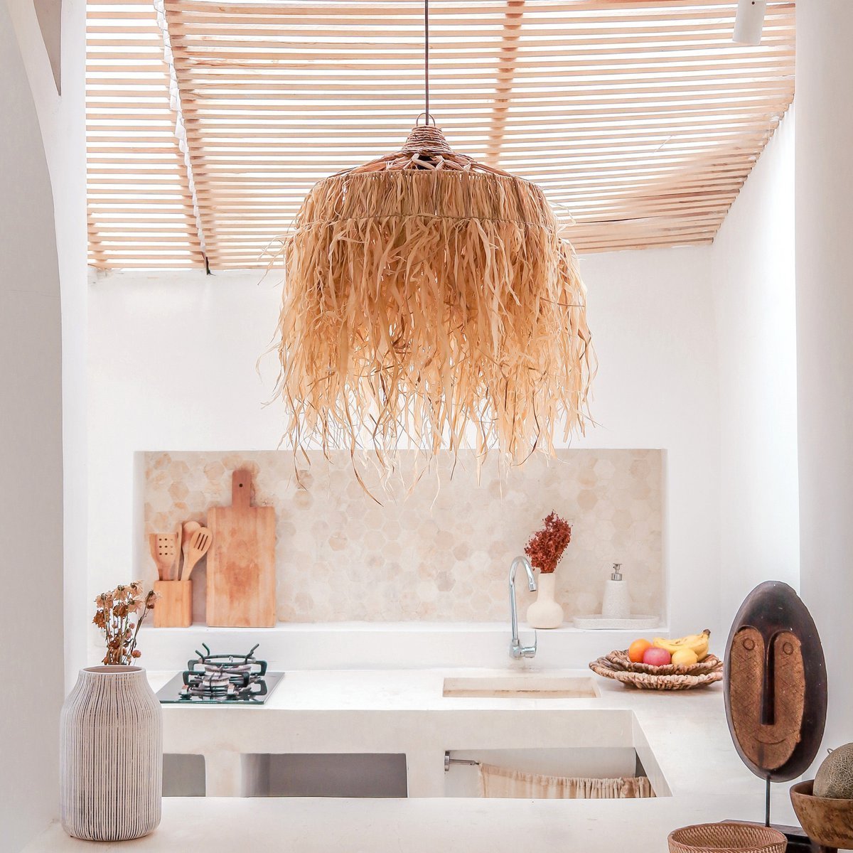 Handwoven boho pendant lamp with fringes for living room décor by CozyVibe

