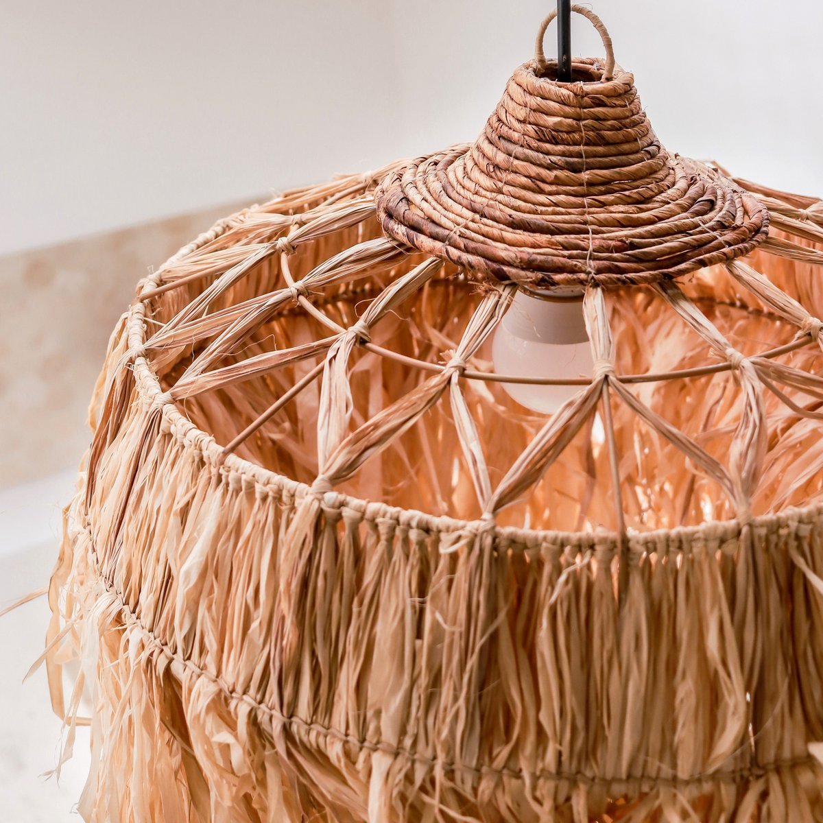 KAWI lampenkap – Raffia met lange franjes