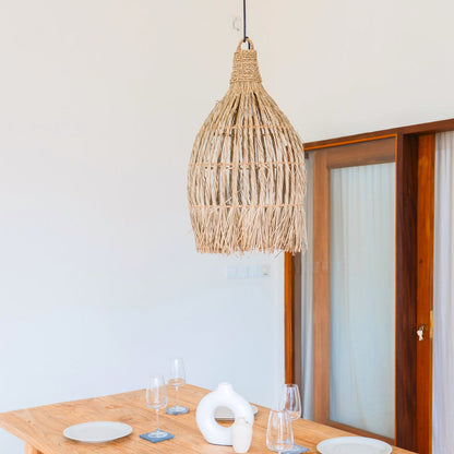 LAMPUNG Seagrass Ceiling Light – Large Boho Pendant Lampshade - CozyVibe.eu