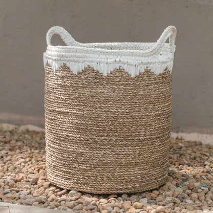Large Laundry Basket Round Storage Basket Plant Basket Woven from Natural Fibres NIAS white (2 sizes) - CozyVibe.eu