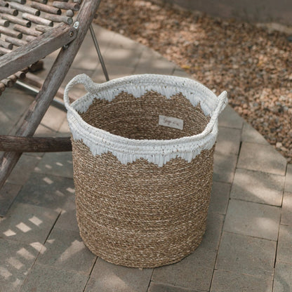 Large Laundry Basket Round Storage Basket Plant Basket Woven from Natural Fibres NIAS white (2 sizes) - CozyVibe.eu
