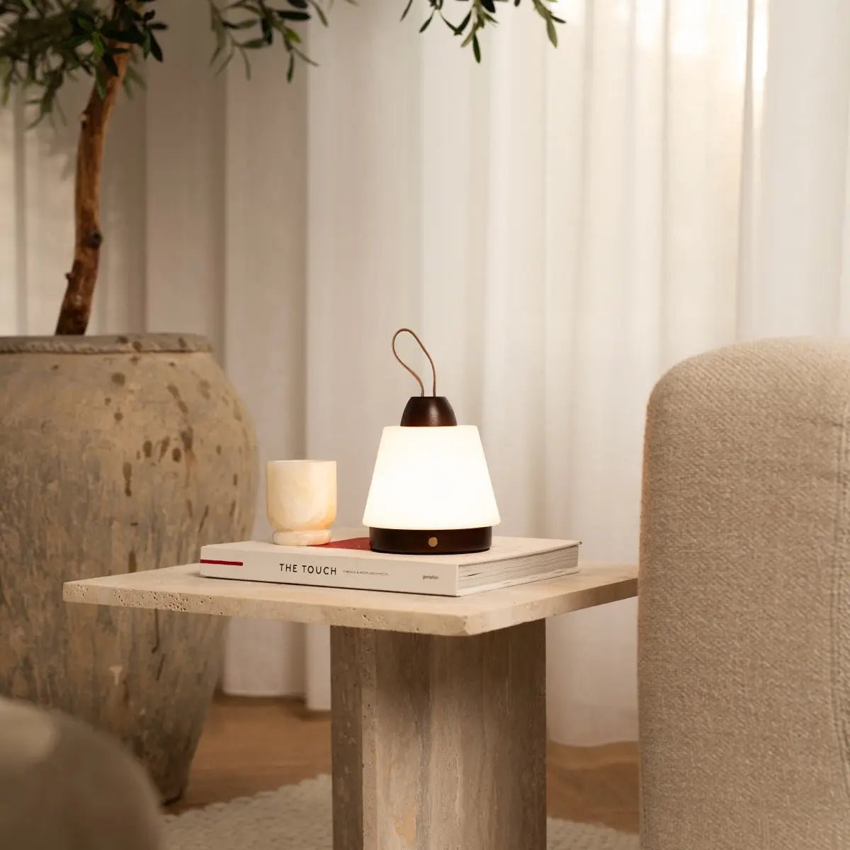 Portable dark brown LED lamp with rechargeable battery, Liv design