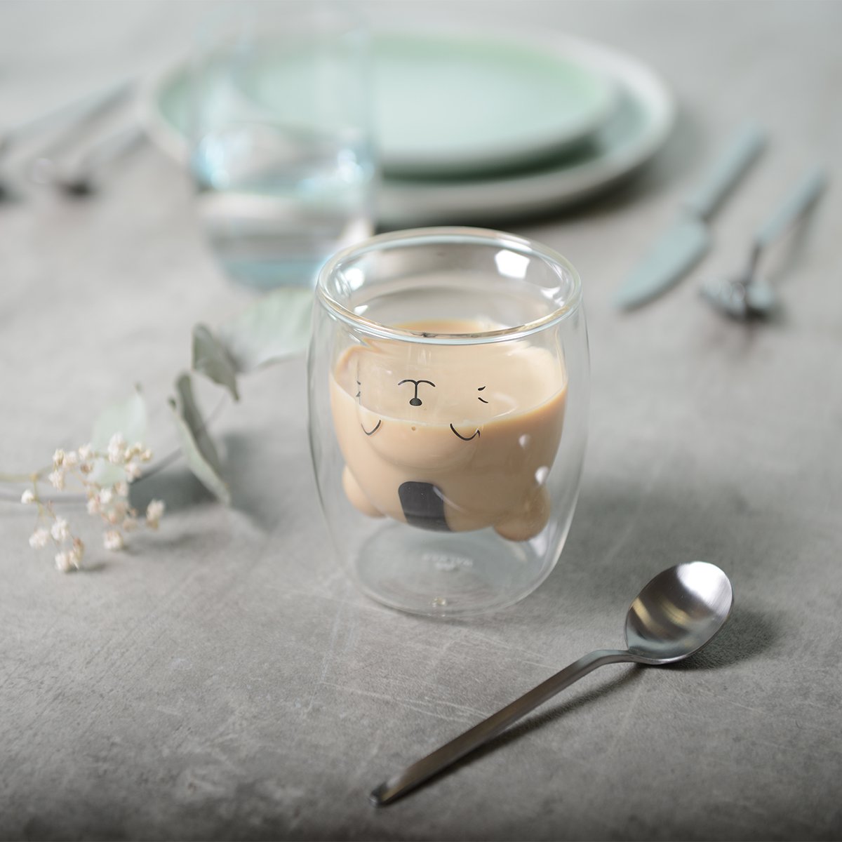 Set of 2 double-wall glass espresso cups with bear shape