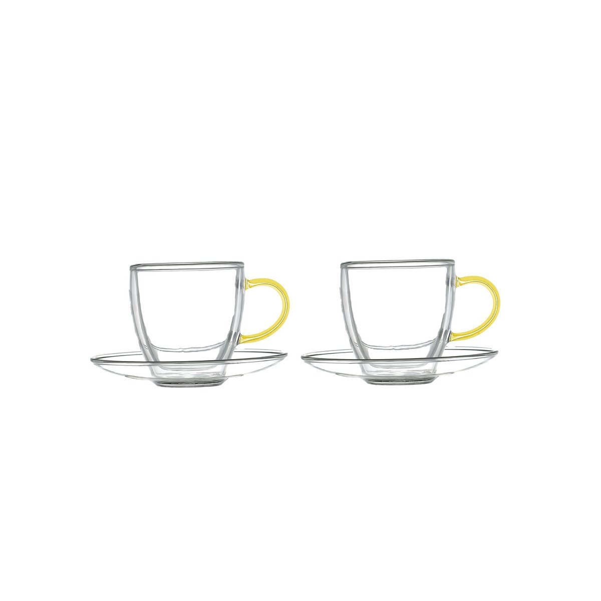 Lot of 2 espresso cups with double glass and yellow handle - CozyVibe.eu