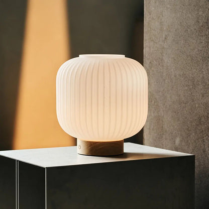 Lyla Unique – Rechargeable Lamp | Frosted Glass & Wooden Base - CozyVibe.eu