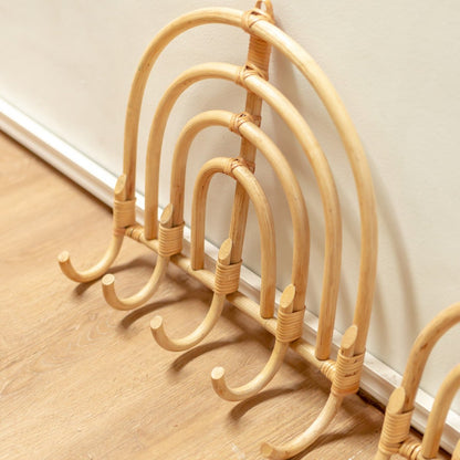 CozyVibe Maku rattan coat rack styled in cozy home décor