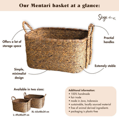 MENTARI Extra Large Laundry Basket – Handmade Square Water Hyacinth Hamper - CozyVibe.eu